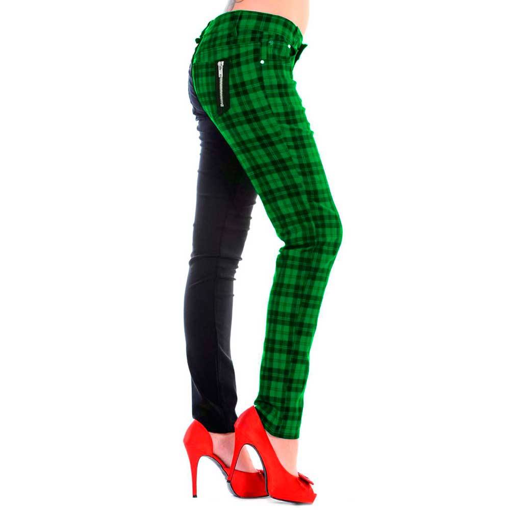 Banned - HALF BLACK HALF CHECK Hose Skinny Fit - Schwarz/Grün Product image